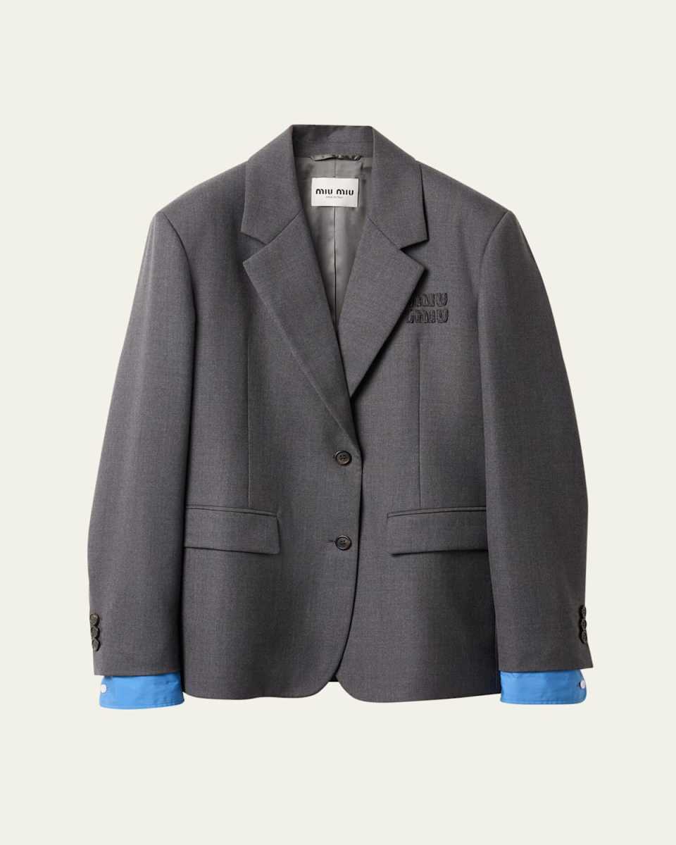 Logo Embroidered Oversized Wool Blazer Jacket